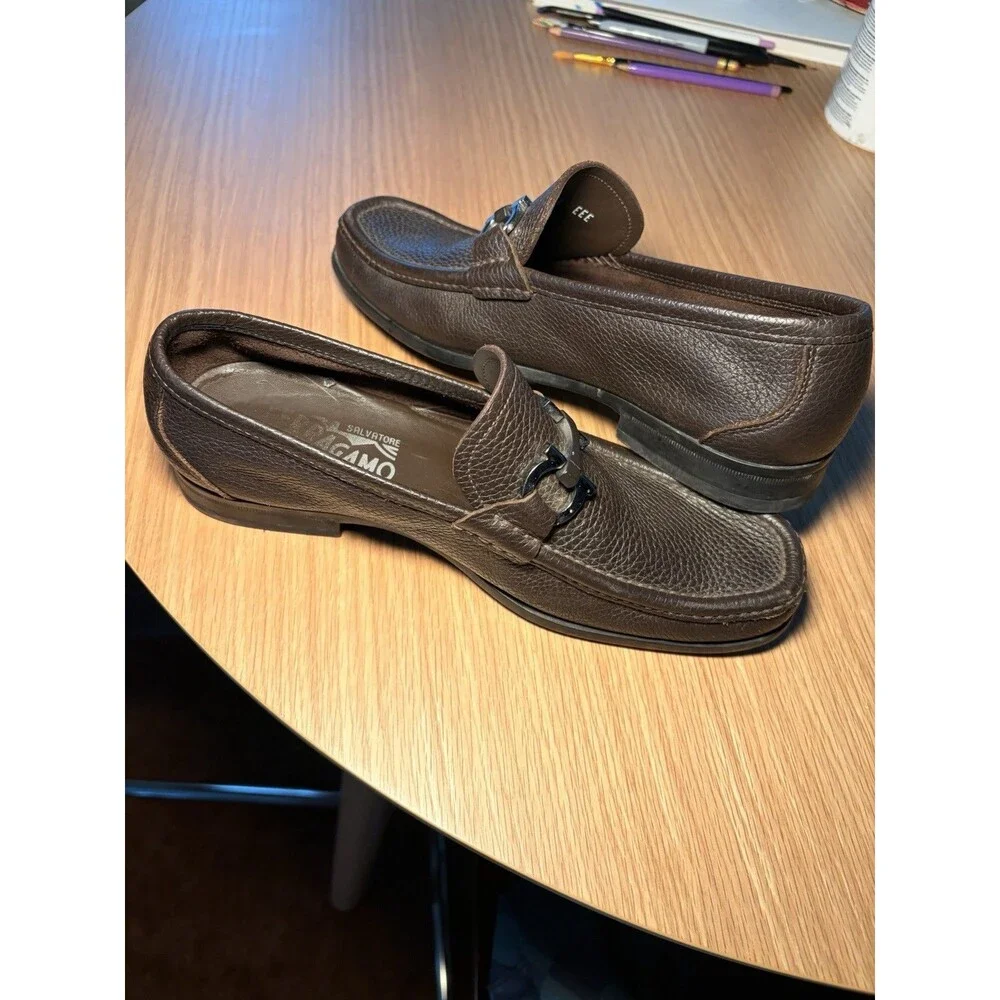 Salvatore Ferraro Men’s Brown Pebbled Leather Loafers Size 6 EEE Italy